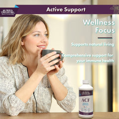 Buried Treasure ACF Advanced Immune Support ingredients panel emphasizes elderberry and echinacea.