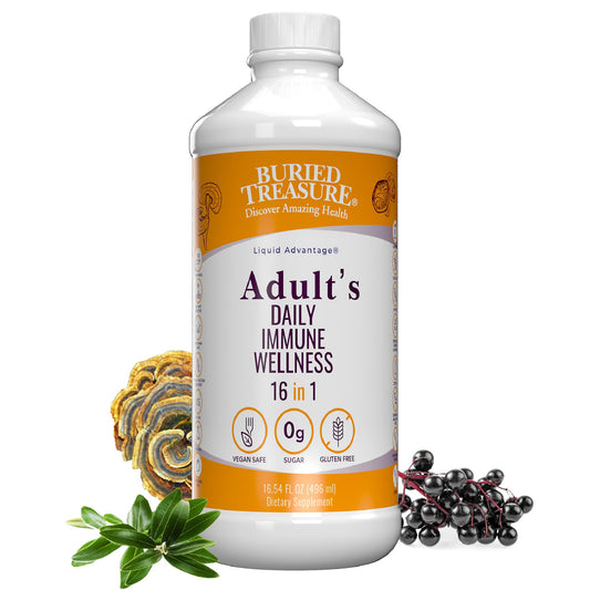 Buried Treasure Adult Daily Immune Wellness bottle for daily immune support.