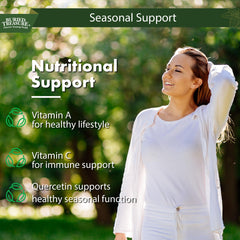 Label closeup highlights key ingredients like quercetin and bromelain for respiratory support.