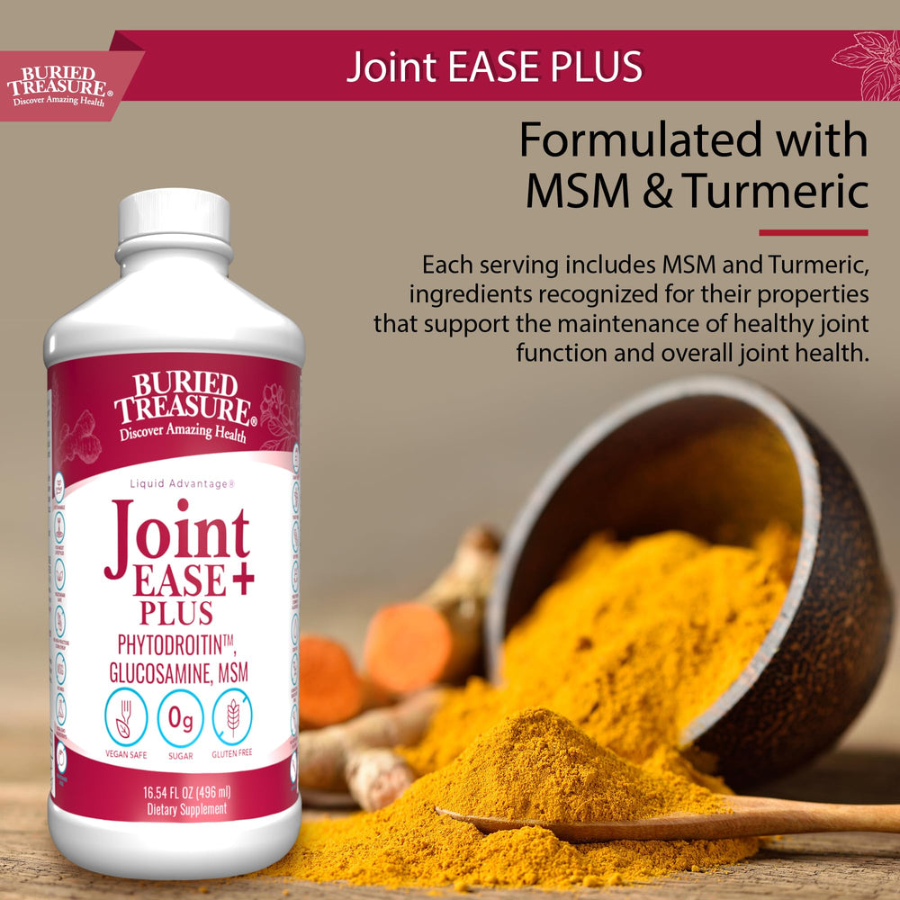 Buried Treasure Joint Ease Plus label closeup highlighting ingredients quality