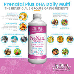 Buried Treasure Prenatal Plus DHA Complete folate-iron-pack supports energy metabolism.