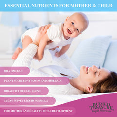 Buried Treasure Prenatal Plus DHA Complete pouring into a dose cup for accurate servings.