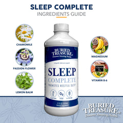 Buried Treasure Sleep Complete beside a glass ready for a bedtime ritual.