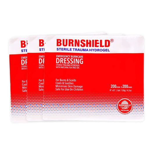 Burnshield burn dressing 8x8 sterile sheet ready for immediate cooling and protection