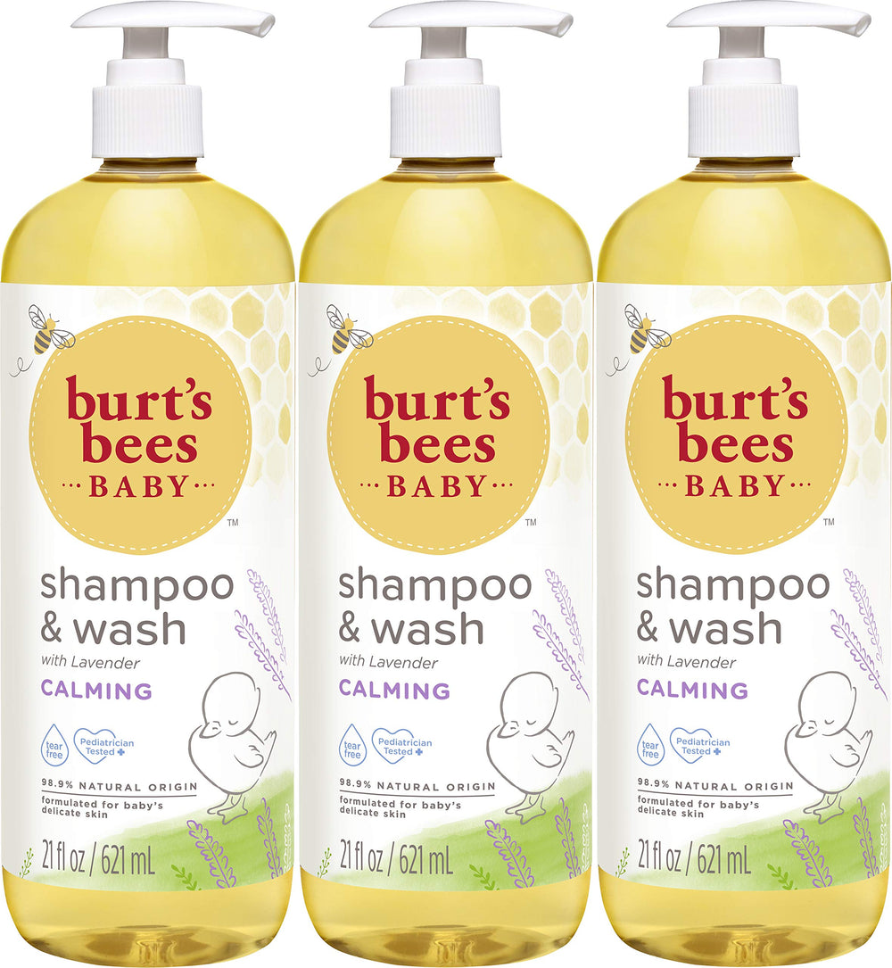 Burt's Bees Baby Calming Shampoo Lavender bottle showing tear-free bath for delicate skin