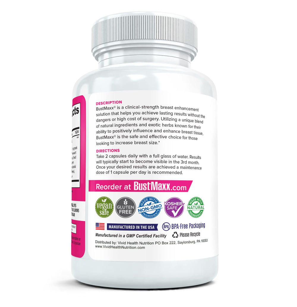 BustMaxx pills closeup: premium all-natural capsules for daily breast support.