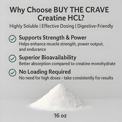 Buy The Crave Creatine HCL powder texture illustrating high solubility