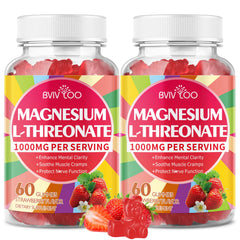 BVIVLOO magnesium L-threonate gummies bottle with strawberry flavor supports daily focus.