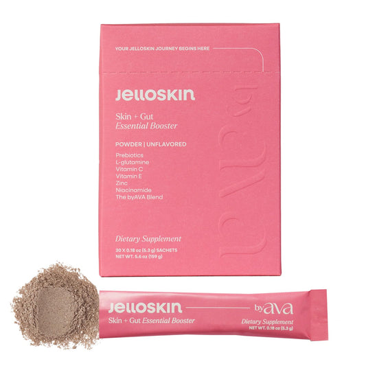 byAVA Jelloskin bottle front promotes skin glow and gut support.