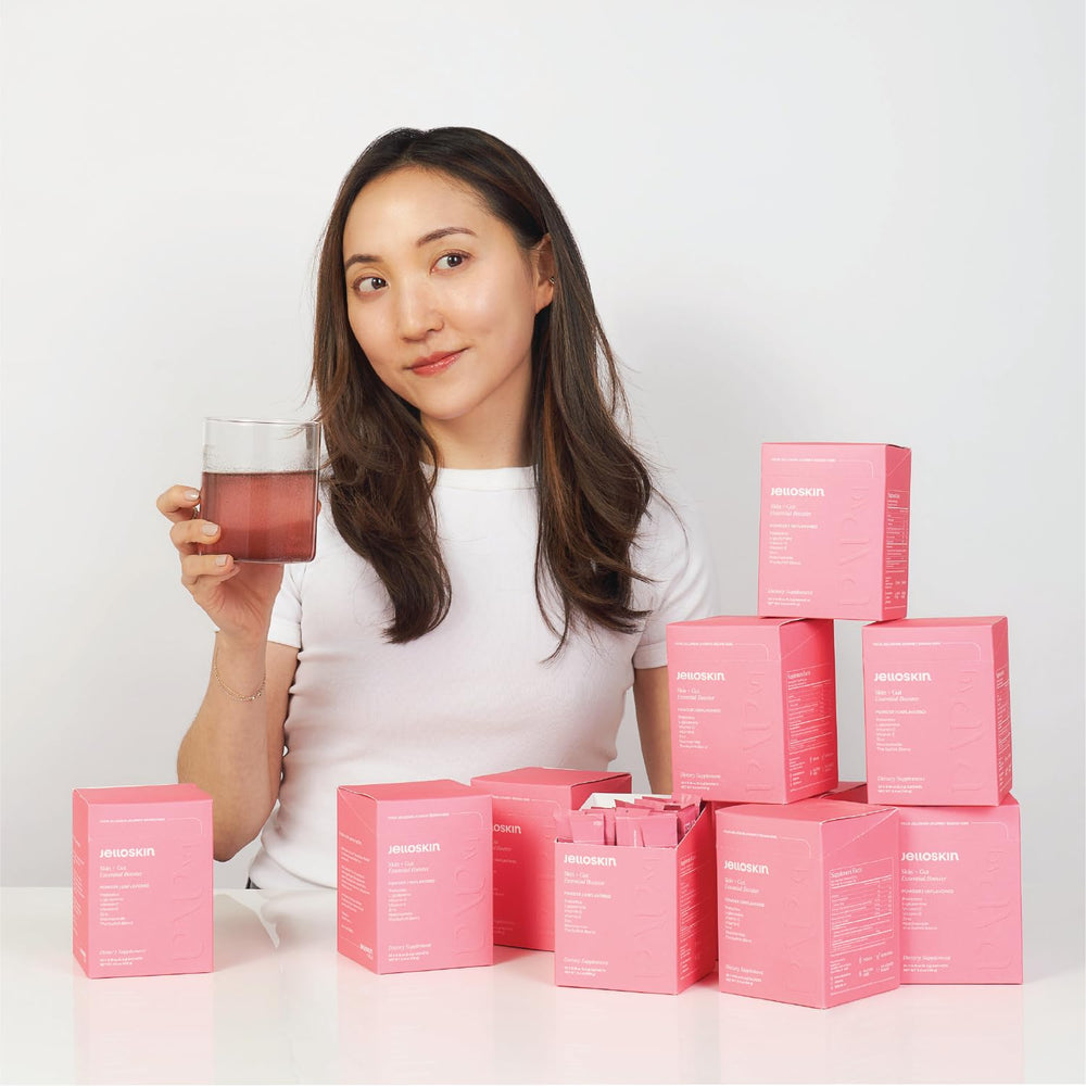 Radiant skin hint accompanying ByAVA Jelloskin branding and product visuals.