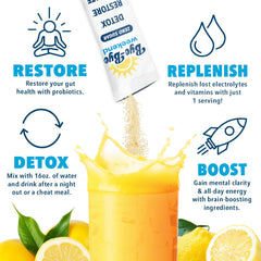Bye-Bye Weekend lemonade glass shows refreshing, sugar-free hydration after activity.