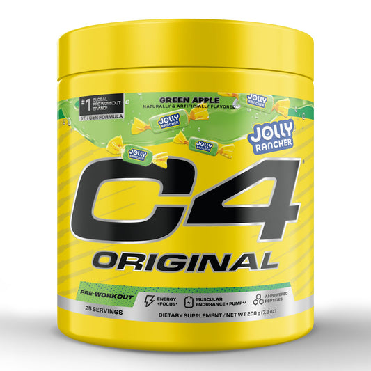 C4 Original Green Apple can-tub for pre-workout energy