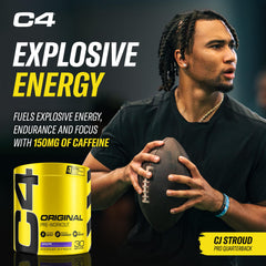 C4 Original grape powder with mixing glass for a easy pre-workout mix