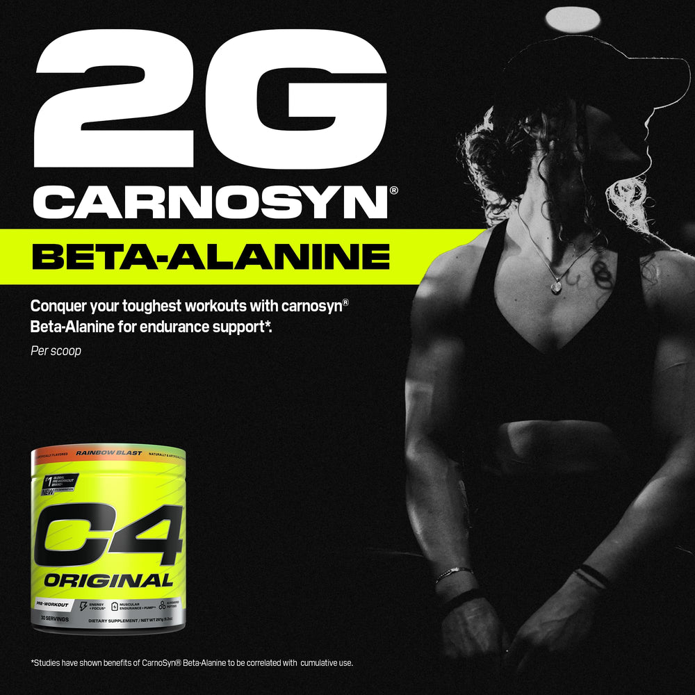 C4 Original Rainbow Blast color under gym lighting appeals to flavor lovers.