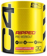 C4 Ripped cherry limeade tub front showing energy-boosting pre-workout powder