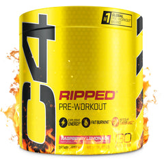 C4 Ripped Raspberry Lemonade powder scoop ready for pre-workout fueling