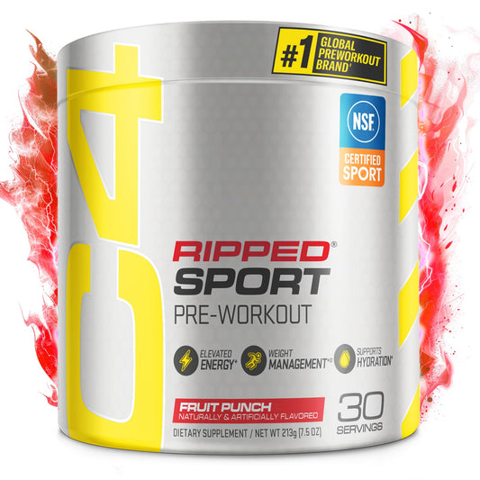 C4 Ripped Sport fruit punch canister ready for workout