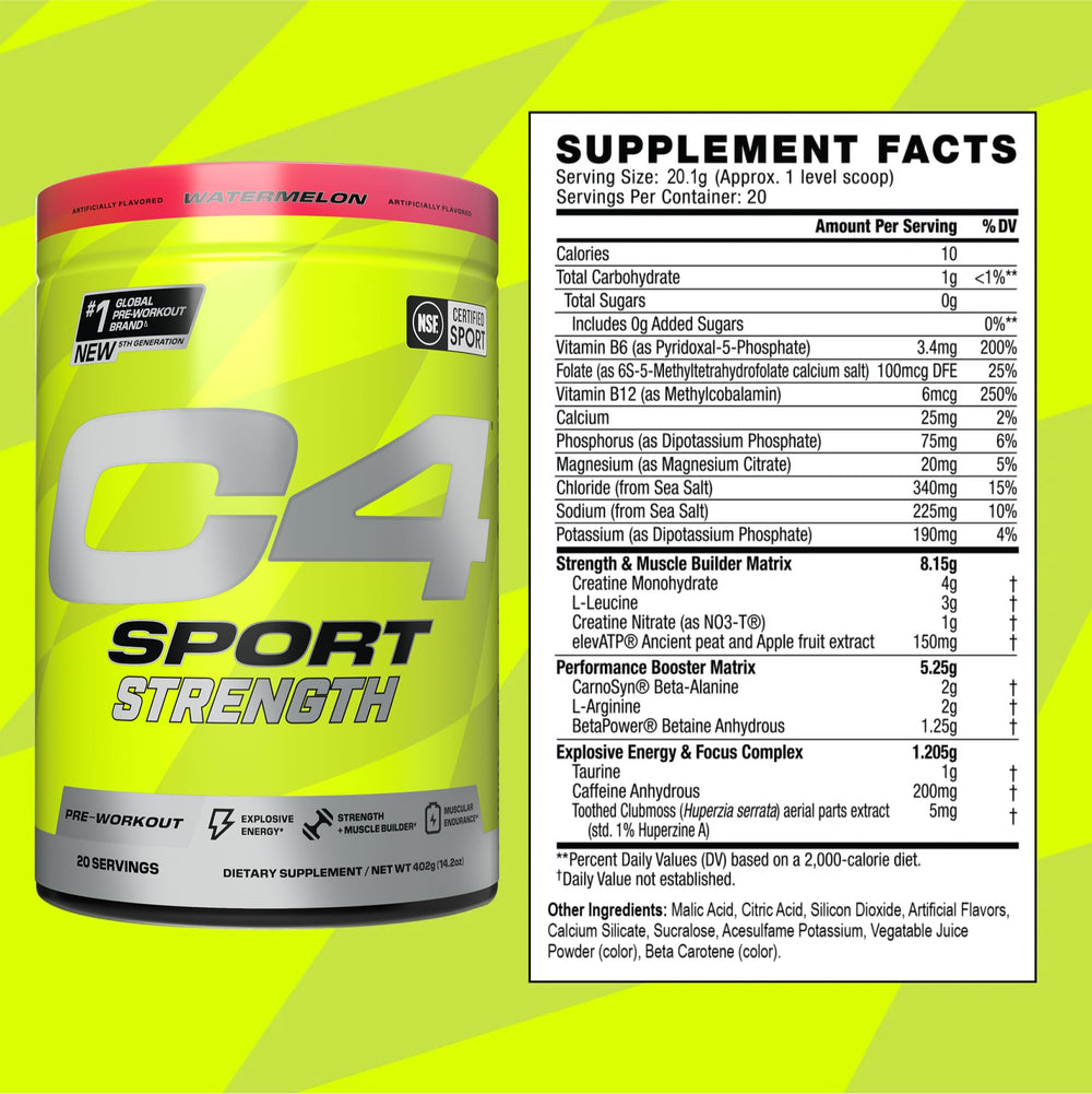 Close up of C4 Sport Strength scoop measuring the powder for training