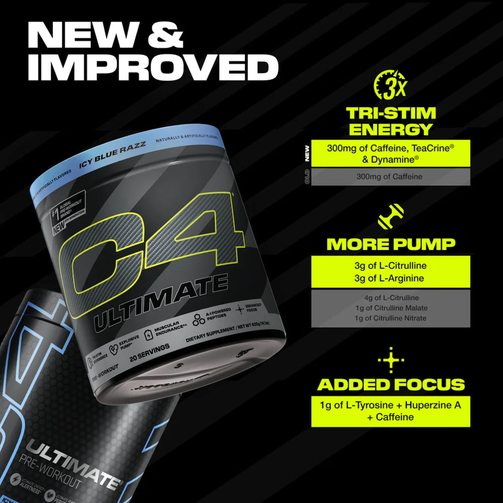 C4 Ultimate creatine-enhanced performance supports power on lifts.