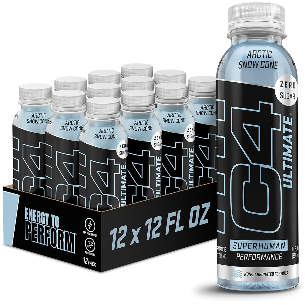 C4 Ultimate bottle front view highlighting zero sugar energy boost.
