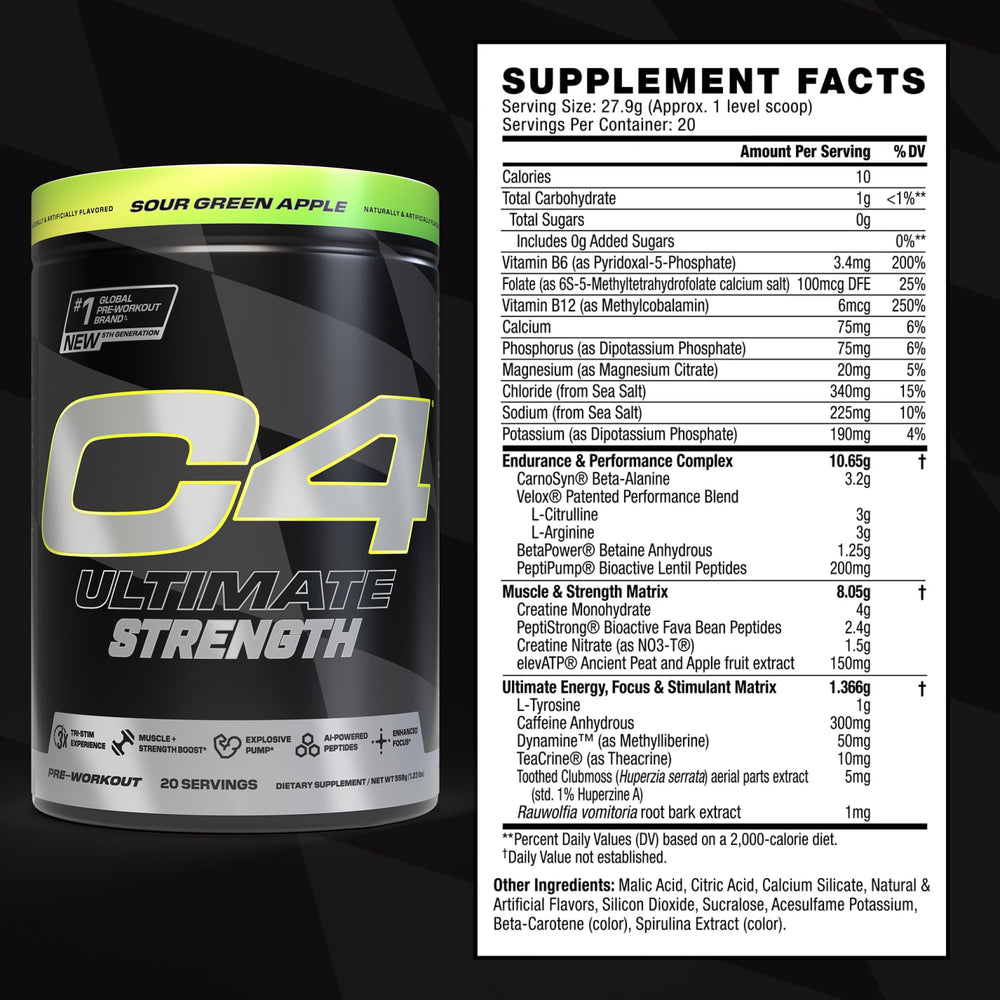 C4 Ultimate Strength powder being poured into a glass during a workout.