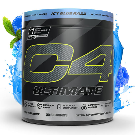 C4 Ultimate tri-stim energy bottle boosts focused training sessions.