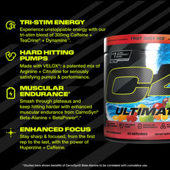 C4 Ultimate tub side label with ingredients and flavor notes