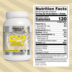 C4 Whey Protein Vanilla Bean label-closeup displays flavor and serving details.