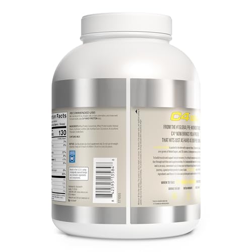 Close-up of C4 Vanilla Bean label showing 25g protein per serving and zero added sugar.