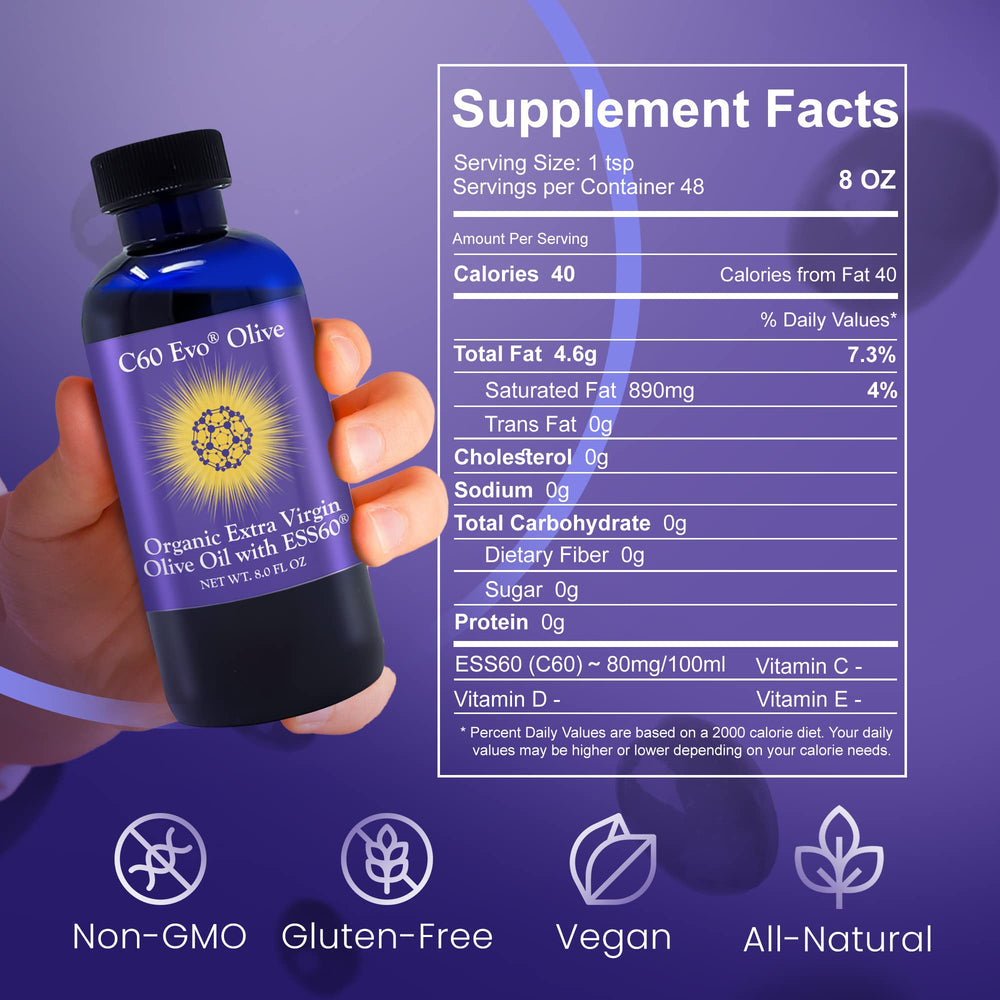 C60 Evo energy-boosting olive oil supplement for daytime vitality.