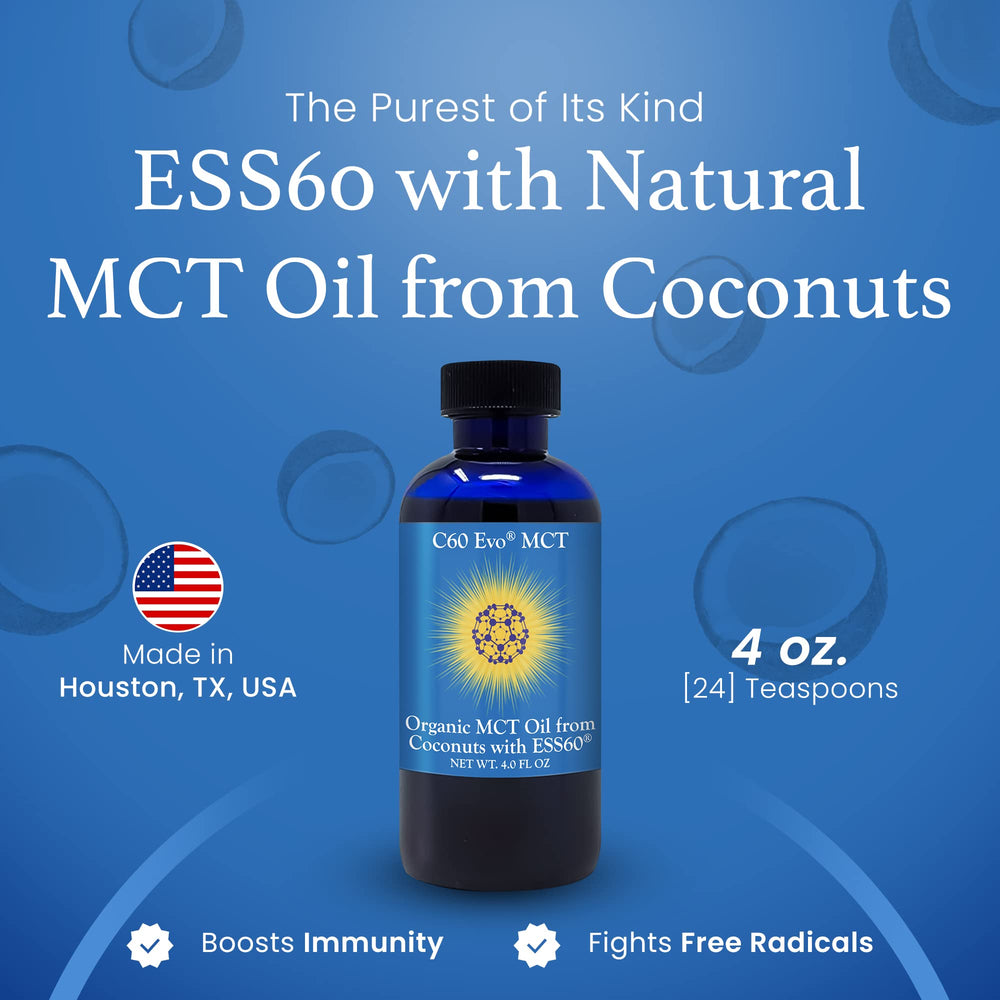 Close-up of the C60 Evo MCT oil label with ESS60 highlight