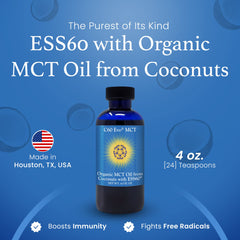 Pouring C60 Evo MCT oil into a glass for convenient daily use