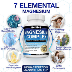 Close-up view of Caicieter Magnesium Complex capsules showing eight-form blend.