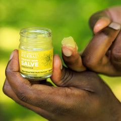 Calendula, thyme, comfrey, and castor oil blend in Touchy Skin Salve