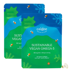 Calgee bottle front shows softgels, vegan omega-3 from algae for daily plant-based support.