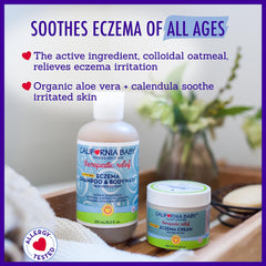 California Baby eczema cream in pump bottle for convenient daily use.