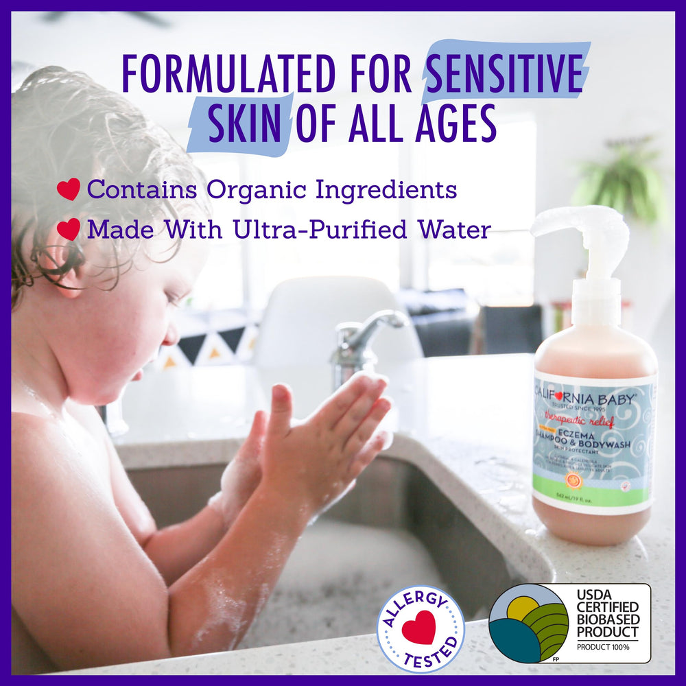 California Baby Eczema Set in bathroom – soothing skincare for sensitive skin