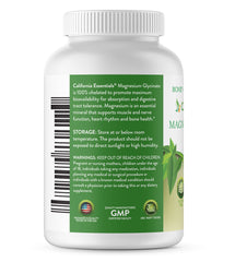 California Essentials magnesium glycinate bottle front showing vegan, non-GMO formula.
