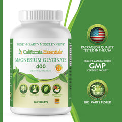 California Essentials magnesium glycinate capsules ready for daily use in bottle.