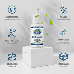 Ingredients label shows GMO-free and gluten-free notes for California Nutrition Cell Oxygenator.
