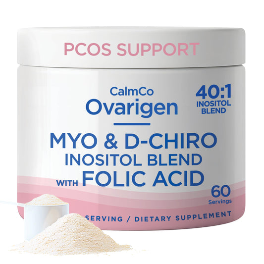 CalmCo Ovarigen bottle front showing vegan supplement for hormonal balance