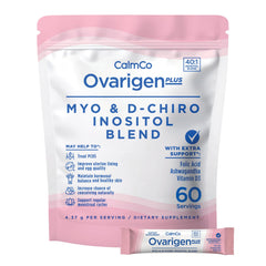 CalmCo Ovarigen Plus packaging showing a convenient daily sachet format.