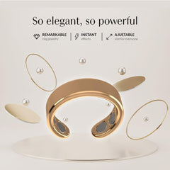 Calmi magnetic ring with rose gold finish highlights wearable wellness design.