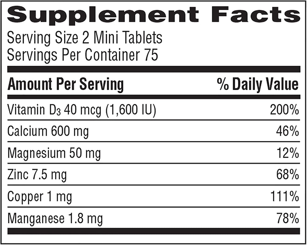 Caltrate Minis Minerals 150ct bottle side angle shows compact packaging for daily use