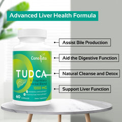 Canarata Tudca bottle and pills showcasing convenient two-capsule dose.