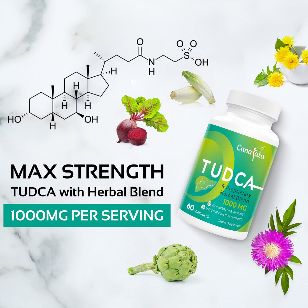 Canarata Tudca ingredients blend image featuring milk thistle and herbal components.