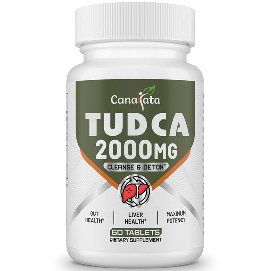 Canarata TUDCA 2000mg bottle front view highlighting dosage and label for liver support.
