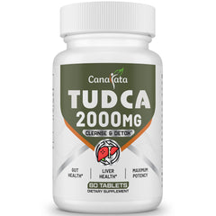 Canarata TUDCA 2000mg bottle front view highlighting dosage and label for liver support.
