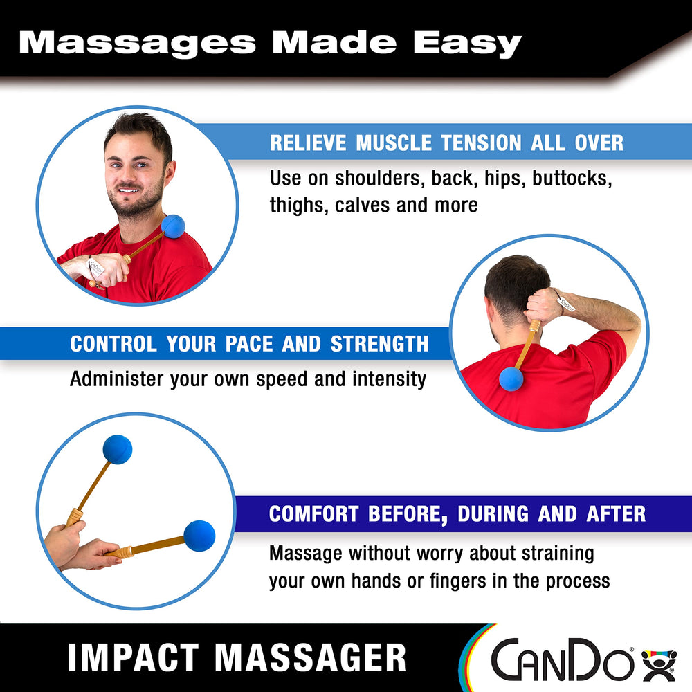 CanDo massager features flexible metal shaft to reach difficult muscle areas.