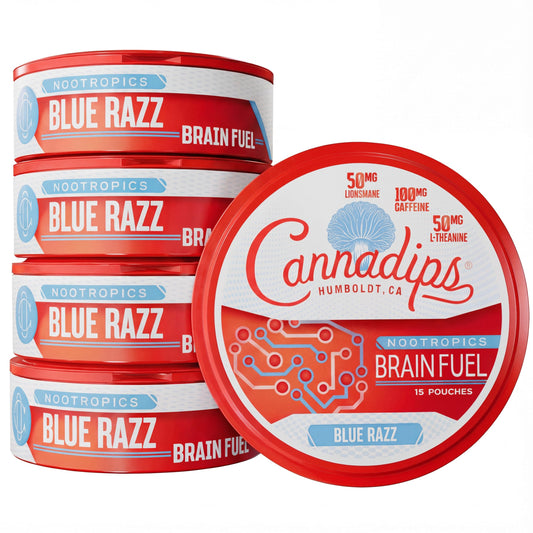 Cannadips Blue Razz Energy pouch for on-the-go focus and easy use.